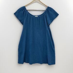 Wonderly Peasant Dress Petite Large, PL, PXL Blue 100% Cotton Gauze Pockets Boho